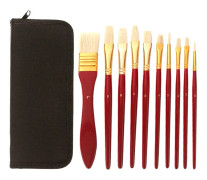 Zhu Ting 10PCS/Set Wooden Handle Bristle Oil Painting Gouache Set(Red Pole Black Bag)
