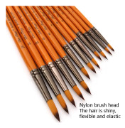 ZHU TING 12 PCS / Set Short Wooden Pole Nylon Hair Watercolor Hook Line Brush Nail Oil Painting Stroke Brush