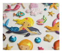 Återanvändbara klistermärken - 3D-relief - Sjöjungfrur - Glitter