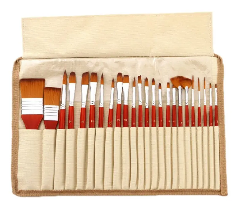 24 PCS/Set Canvas Bag Nylon Wool Gouache Brush Set(Red Pole)