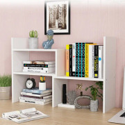 Simple Bookshelf Student Desktop Rack Dormitory Small Bookcase Office Storage Rack(White)