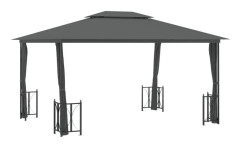 Paviljong med draperier och dubbelt tak 3x4 m antracit
