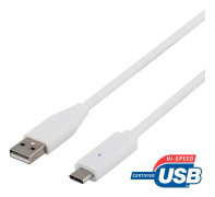 USB 2.0 kabel, Typ C - Typ A ha, 1m, vit