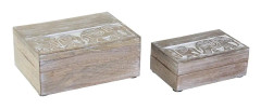 Uppsättning med Dekorativa Lådor DKD Home Decor Elefant Vit Mangoträ 18 x 13 x 8 cm (2 antal)