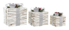 Uppsättning med Dekorativa Lådor DKD Home Decor LED Vit Silvrig 25 x 25 x 28 cm (3 Delar)