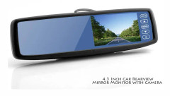 Backspegelkamera med 4.3" display, 2x Video in, Högtalare, 135 grader vidvinkel, vattentät kamera