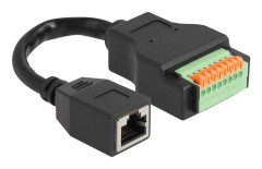 Delock - Nätverksförlängningskabel - RJ-45 (hona) till 8-stifts terminalblock - 15 cm - 6 mm - STP - CAT 5e - svart/grön