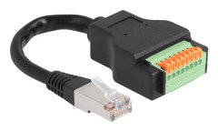 Delock - Nätverksförlängningskabel - RJ-45 (hane) till 8-stifts terminalblock (hona) - 15 cm - 6 mm - STP - CAT 5e - svart, grön