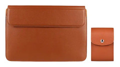PU08DZ Leather Laptop Liner Bag with Stand Function, Size: 14.1-15.4 inches(Cowhide Yellow with Bag)