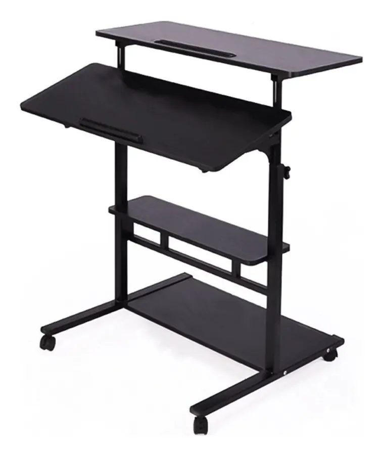 Laptopbord - Sidobord - Datorkontor - för säng och soffa - 67 x 60 x 85-120 cm - svart trä
