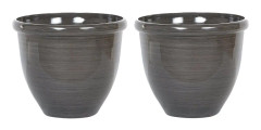 Set med 2 Krukor Brun Stenblandning Polyresin ⌀ 44 cm Högglans Utomhus Rund Väderbeständig