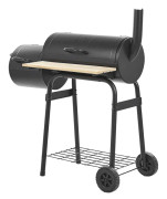 Kolgrill Svart Stål med lock BBQ Hjulförsedd Matlagningsgaller Hylla Offset Rökare Modern Design