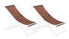 Beliani Set of 2 deckchair fabrics with floral pattern red ANZIO/AVELLINO