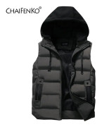 CHAIFENKO Herrväst Jacka Vinter Vattentät Varm ärmlös Herrjacka Mode Hood Casual Väst Herr Höst Tjockad väst