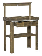 Rootz Planteringsbord - Trädgårdsbord med tre lådor och bänkskiva i metall - Granträ - Metall - Förkolad - 78 x 38 x 112 cm