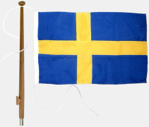 Flaggpaket med båtflagga Adela Original, Sverige, marinpolyester (170 g / m²), 90 x 56 cm + flaggstång Ø25 mm, 90 cm i teak