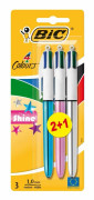4 färger kulspetspenna - BIC - Shine - Blank beläggning - Runt fat - 2 + 1 gratis