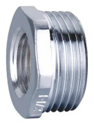 DKS FITTINGS Nippelmuffe krom. ¾" x ½" nippel/muffe gevind. Fremstillet af DZR messing og forkromet. VA og Sintef godkendt