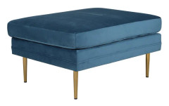 Boom puff, fotpall velour blå, mässing.
