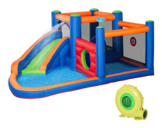Rootz Hoppborg med rutschkana - Hopparea - Pool - Uppblåsbar - Inkl. Elektrisk pump - För upp till 3 barn - Flerfärgad - 380 x 340 x 170 cm