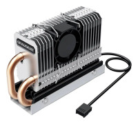 GREYEAR | M.2 NVMe SSD (2280) kylare | Heatpipe kylare med fläkt för M.2 SSD | aktiv | 25 mm PWM fläkt | lågt ljud | 4x värmekuddar | koppar värmerör