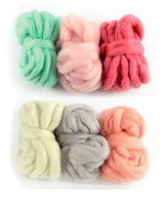 6 bollar av ull 5 m - benvit, ljusgrå, korall, indisk rosa, sockrad rosa, mint