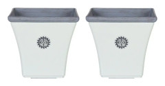 Set med 2 Krukor Vit Stenblandning 43 x 39 cm Utomhus Fyrkantig Väderbeständig