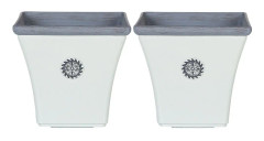 Set med 2 Krukor Vit Stenblandning 43 x 39 cm Utomhus Fyrkantig Väderbeständig