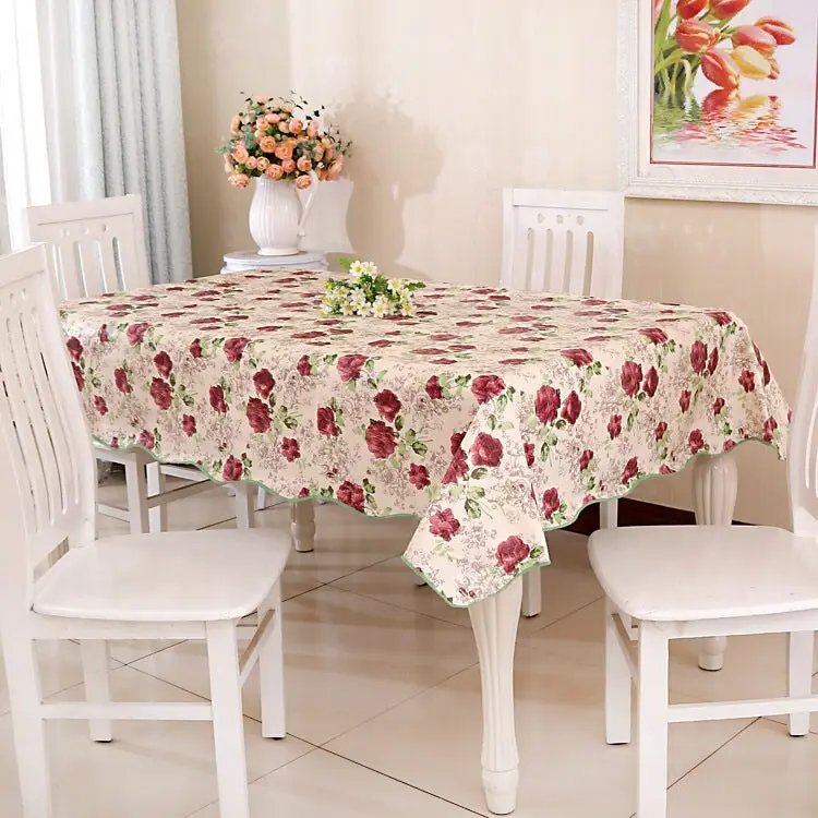 PEVA Oil & Water Resistant Coffee Table Tablecloth, Size: 135x135cm(Purple Rose)