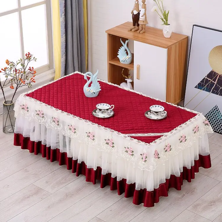 Simple Fabric Lace Rectangular Tablecloth, Size: 60x120cm(Italian Velvet Red)