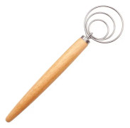 2 PCS 13 Inch Oak Handle Flour Mixer Dough Stainless Steel Mixing Rod Coil Whisk Three Circle Agitator