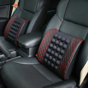 Waist Cushion Lumbar Support i Car Electric Massage Microfiber Leather Back Red line_35*34*10(cm)