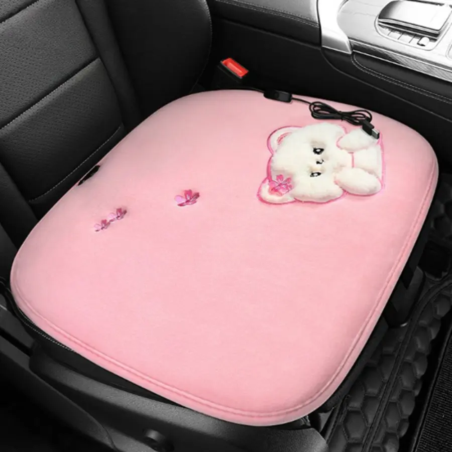 Uppvärmd Seat Cushion Pad Comfortable Protector Cartoon Plush Heating Square USB Powered Pink