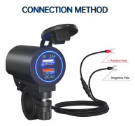 Motorcykelladdare Quick Charge Dual Usb Socket Port Interface snabbt med Voltmeter Modified Parts blått ljus