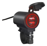 Motorcykelladdare Quick Charge Dual Usb Socket Port Interface snabbt med Voltmeter Modified Parts rött ljus