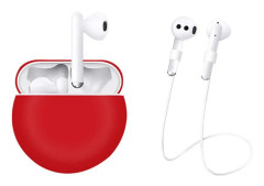 Huawei Freebuds 3 silikonskydd med nackrem - Röd