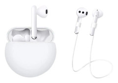 Huawei Freebuds 3 silikonskydd med nackrem - Vit