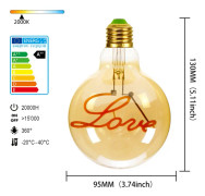 Edison Lamp Retro Love Letter Bulb Creative Golden Warm Light Glass Chandelier Desk