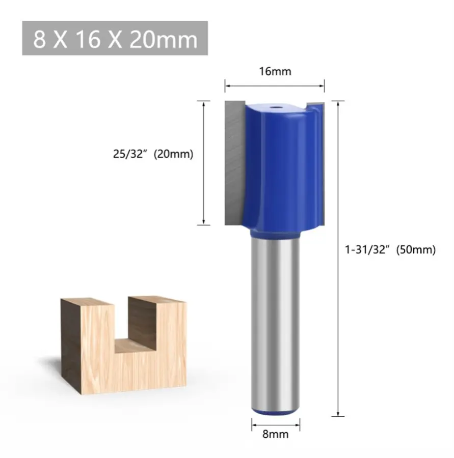 Tungsten Steel Alloy 8mm Shank Double Blades Straight Milling Tool 8x16x20mm