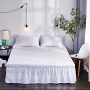 Enkel Solid Färg Elastisk Trimmad Ruffle Bed Skirt White