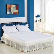 3 Sided Elastic Princess Style Lace Wrapped Drop Bed Skirt Decoration Beige