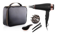 ETA Fenite I Black Edition Hair Dryer 2200W with Ion Function and Foldable Handle - Includes Diffuser, Travel Bag, 3 Temperature Settings, and 2 Sp...