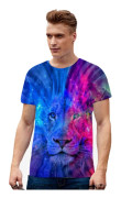 Unisex 3D Lion Digital Printed Short Sleeve T-shirt white_M