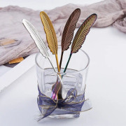 304 Stainless Steel Feather Spoon Fork Literary Tableware,Style: 2 In 1 Dazzle-Blue Box