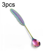 304 Stainless Steel Feather Spoon Fork Literary Tableware,Style: 3pcs Spoon-Dazzle