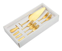 6pcs/set Stainless Steel Cake Knife And Fork Set, Color: Gold With 2-tine Forks