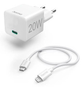Hama Fast Charger with Lightning Charging Cable, Mini Charger, PD, 20W, 1m, white