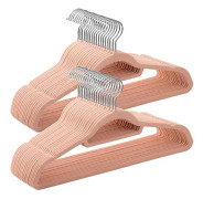 Songmics Velvet hangers, 50 Pack, 0,6 cm tjocklek, rymdbesparing, 360 ° svivelkrokar, rosa ljus