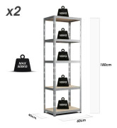 Set med 2 modulära och mångsidiga förvaringshyllor för verkstad, garage, källare...Tung last 180x60x40cm x2 - Grå