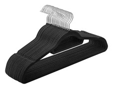 Songmics Velvet Hangers, 20 klädrock hängare, icke-halk, 360 ° svängbar krok, svart